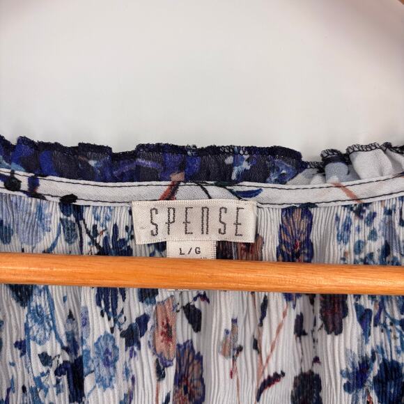 Spense Blue White Floral Tie Neck Wide Sleeve Blouse Size L - Picture 6 of 7